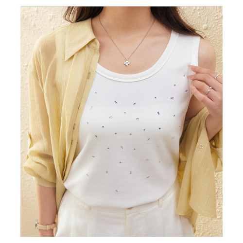 【星河漫漫】輕奢風遮副乳燙鑽背心吊帶纖莉秀大碼女裝胖mm夏新款