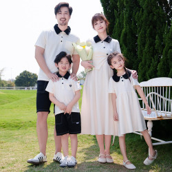 2025夏裝新款韓系母女親子裝連衣裙高級洋氣母子姐弟裝一家四口潮