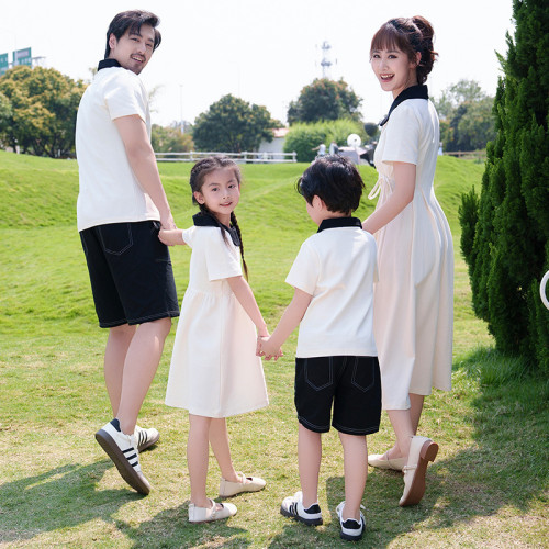 2025夏裝新款韓系母女親子裝連衣裙高級洋氣母子姐弟裝一家四口潮