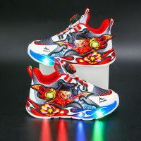 帶燈男童鞋2025春秋新款皮面防水哪吒兒童運動鞋旋轉釦跑步鞋