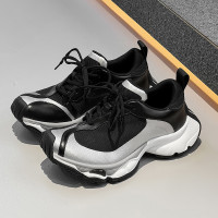 春夏新款彎刀老爹鞋男拼色百搭復古低幫鞋增高透氣休閒情侶款跑鞋