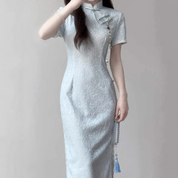 旗袍小個子2025春夏季新中式年輕款套裝高貴訂婚改良旗袍連衣裙子