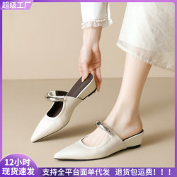 威威女郎 966-1法式增高包頭半拖鞋女夏外穿坡跟尖頭穆勒鞋涼拖女