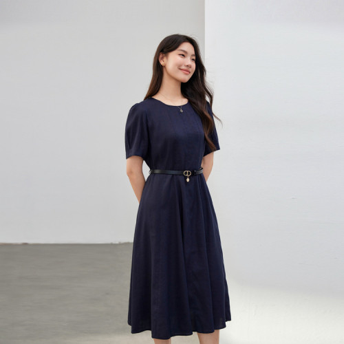 【清冷風垂感萊賽爾亞麻連衣裙】纖莉秀大碼女裝胖mm2025夏裝新款