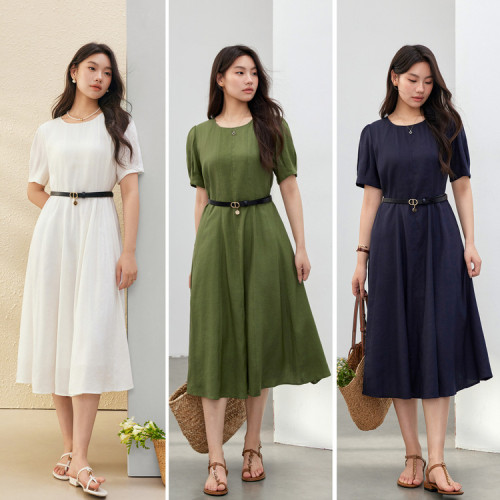 【清冷風垂感萊賽爾亞麻連衣裙】纖莉秀大碼女裝胖mm2025夏裝新款