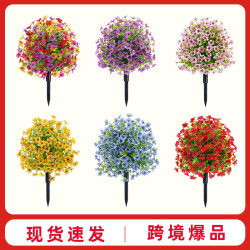 跨境熱銷倣真花紫羅蘭地插帶地釘花園裝飾尤加利假花裝飾倣真綠植