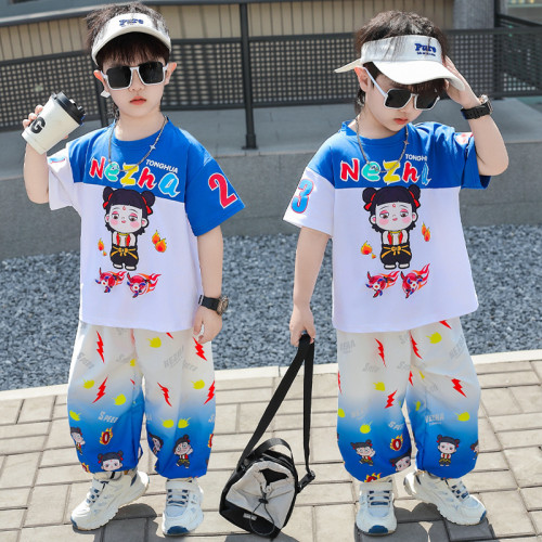 哪吒衣服男童夏季套裝2025新款網紅男孩帥氣時髦潮兒童休閒兩件套