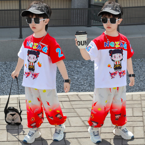 哪吒衣服男童夏季套裝2025新款網紅男孩帥氣時髦潮兒童休閒兩件套