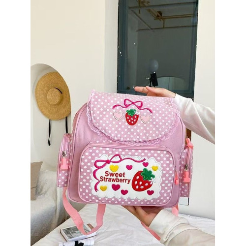 ins軟妹甜美淑女可愛刺綉水果草莓蕾絲雙肩包書包女生 ins軟妹甜美淑女可愛刺綉水果草莓蕾絲雙肩包書包女生