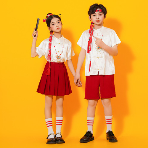 兒童合唱服詩歌朗誦服表演服中小學生大合唱紅歌風演出服班服