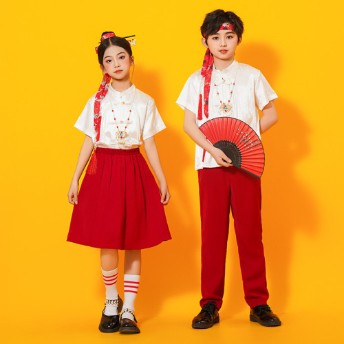 兒童合唱服詩歌朗誦服表演服中小學生大合唱紅歌風演出服班服