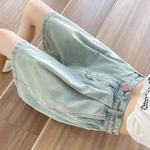 牛仔短褲女夏季薄款2025新款胖mm高腰寬松顯瘦小個子濶腿五分中褲