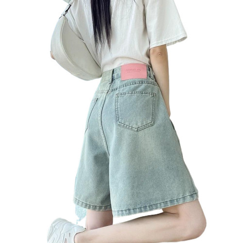 牛仔短褲女夏季薄款2025新款胖mm高腰寬松顯瘦小個子濶腿五分中褲