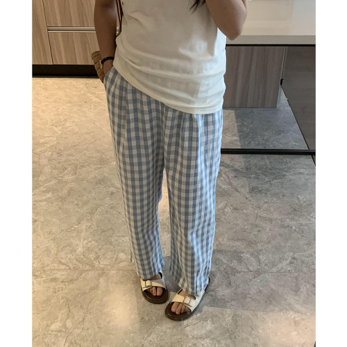 孕婦九分直筒格子褲夏季孕婦薄款褲子無托腹高腰孕婦褲