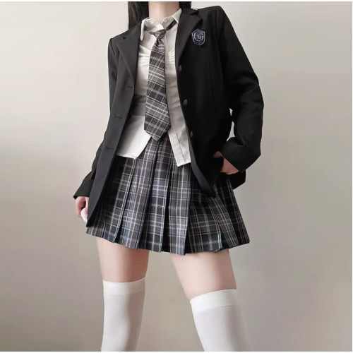 jk製服套裝裙正版西裝外套秋冬季新款紺色西服