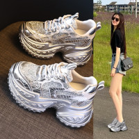 HS9131-66厚底內增高網面透氣水鑽老爹鞋女2025年夏季運動休閒鞋