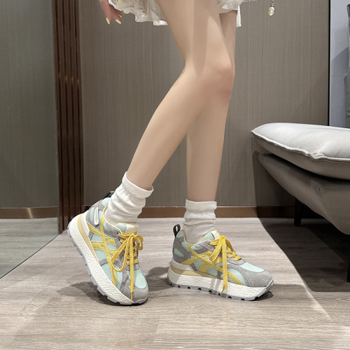 運動鞋女2025夏季新款網面鞋透氣單網小個子內增高8CM厚底老爹鞋