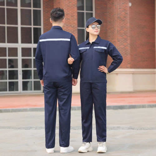 夏季純棉薄款工作服男套裝耐磨長袖反光條汽修車間勞保服工裝