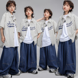 街舞潮服男童短袖上衣酷帥女童嘻哈少兒hiphop穿搭六一演出服裝夏