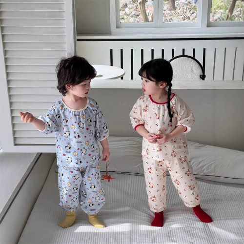 初辰夏款A類家居服套裝2025夏季新款兒童休閒睡衣兩件套寶寶睡衣
