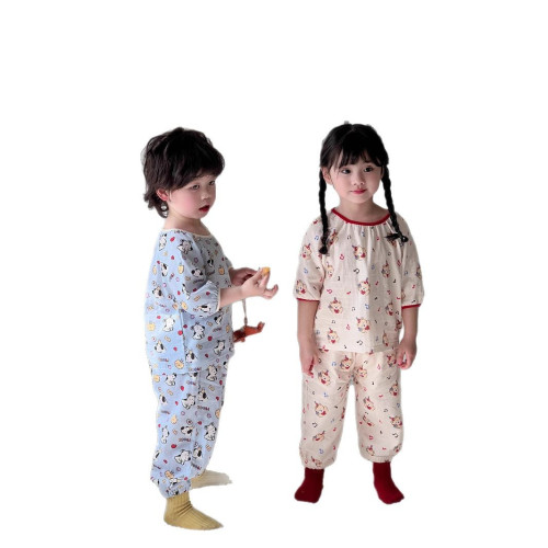 初辰夏款A類家居服套裝2025夏季新款兒童休閒睡衣兩件套寶寶睡衣