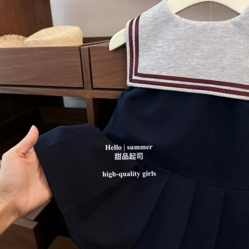 德裡學院！2025韓版女寶寶海軍領甜美學院風蝴蝶結背心百褶裙