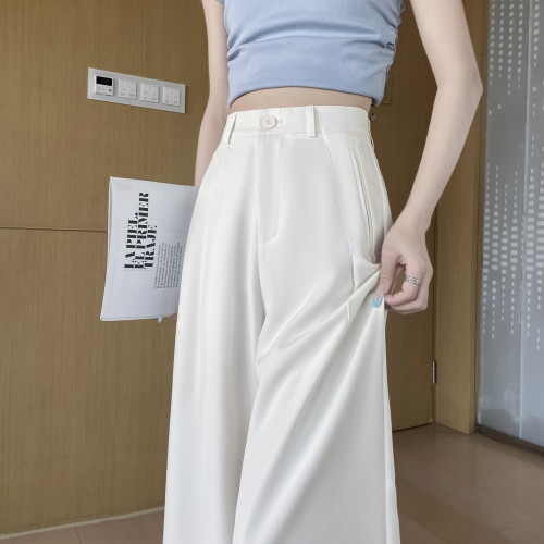 深灰色高級感西裝褲女夏季冰絲2025新款高腰寬松直筒垂墜感濶腿褲