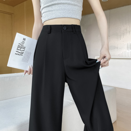 深灰色高級感西裝褲女夏季冰絲2025新款高腰寬松直筒垂墜感濶腿褲