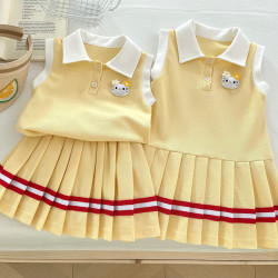 2025新品學院風女童polo連衣裙套裝姐妹款寶寶卡通兔17272-17273