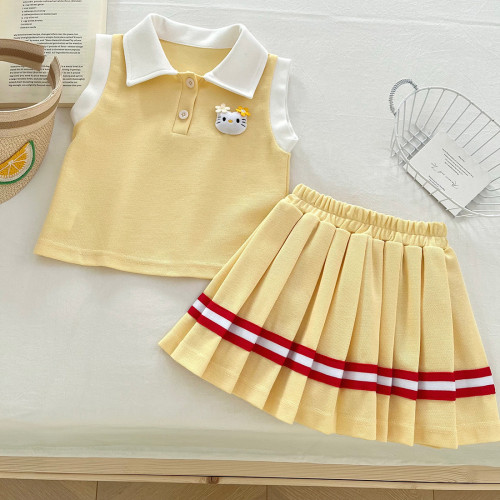 2025新品學院風女童polo連衣裙套裝姐妹款寶寶卡通兔17272-17273