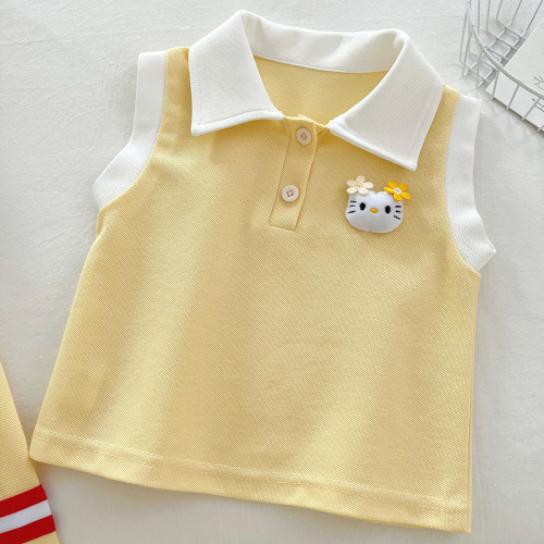 2025新品學院風女童polo連衣裙套裝姐妹款寶寶卡通兔17272-17273