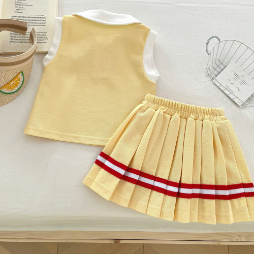 2025新品學院風女童polo連衣裙套裝姐妹款寶寶卡通兔17272-17273