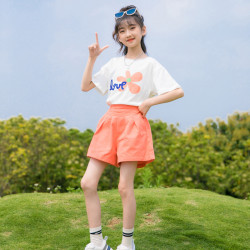 女童夏裝套裝2025新款洋氣兒童短袖短褲網紅爆款中大童時髦兩件套