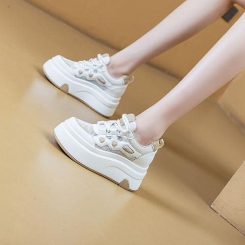 2025春季新款8cm松糕厚底內增高女鞋韓版愛心百搭休閒小白鞋女潮
