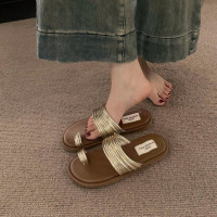 法式平底小涼拖套趾拖鞋女鞋子2025新款夏季外穿復古海邊沙灘涼鞋