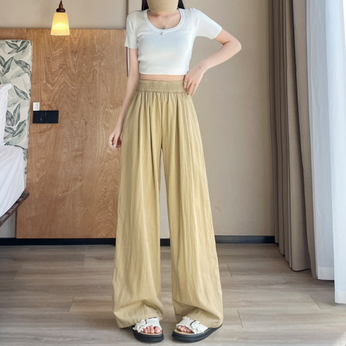 奶芙山本褲女夏季薄款速乾bf慵懶風休閒垂墜感涼涼冰絲濶腿褲2409
