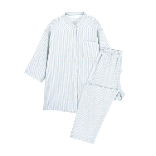 良品女式無側縫細棉紗七分袖睡衣 無印女士家居服純棉25年春季