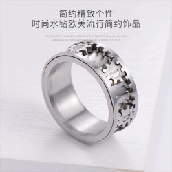 創意不鏽鋼齒輪戒指鈦鋼跨境男女時尚復古銀色可旋轉手飾飾品
