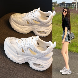 HS9866-6厚底內增高鏤空網面透氣老爹涼鞋女2025夏季運動休閒鞋子