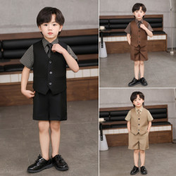 兒童馬甲禮服套裝夏季花童婚禮服寶寶周嵗生日西服男童演出表演服