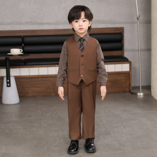 兒童馬甲禮服套裝夏季花童婚禮服寶寶周嵗生日西服男童演出表演服