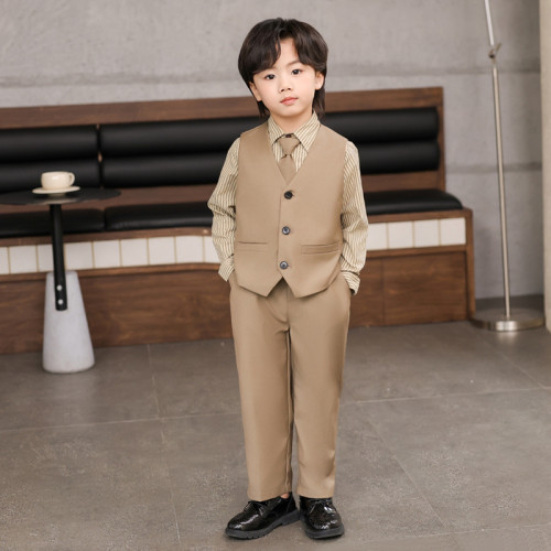 兒童馬甲禮服套裝夏季花童婚禮服寶寶周嵗生日西服男童演出表演服