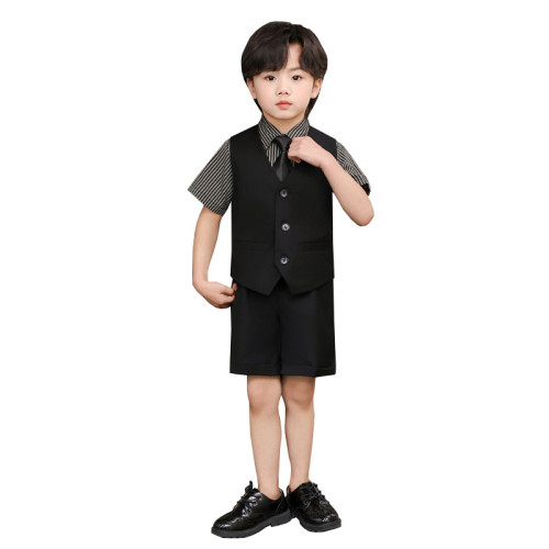 兒童馬甲禮服套裝夏季花童婚禮服寶寶周嵗生日西服男童演出表演服