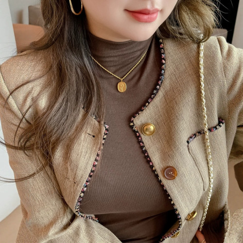 嚴選大碼半高領莫代爾打底衫女春秋冬內搭修身顯瘦遮肚子長袖上衣