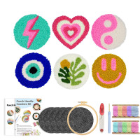 款 戳戳綉蘑菇杯墊6件套 手工DIY材料包temu款戳戳樂