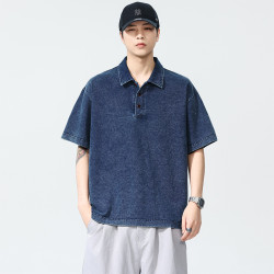 夏季涼感透氣設計感復古潮流polo杉男時尚青年百搭潮牌套頭上衣