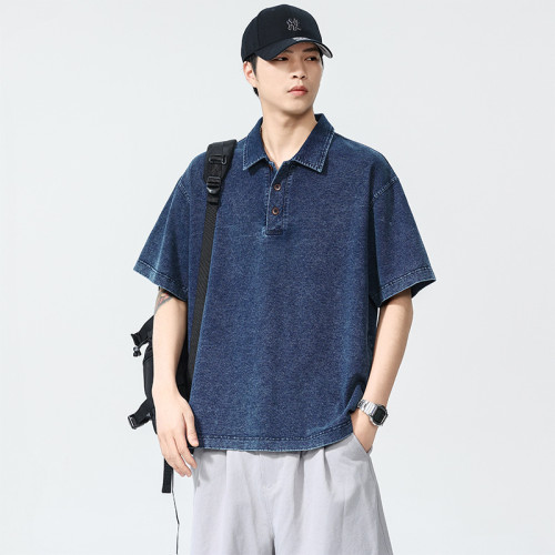 夏季涼感透氣設計感復古潮流polo杉男時尚青年百搭潮牌套頭上衣
