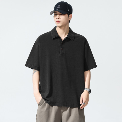 夏季涼感透氣設計感復古潮流polo杉男時尚青年百搭潮牌套頭上衣
