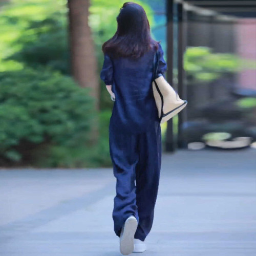 2818大碼女裝爆款新中式國風顯瘦薄款上衣濶腿褲套裝胖mm一整套