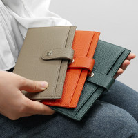 新款真皮女士錢包 6卡位牛皮超薄長夾 外側附獨立零錢袋 